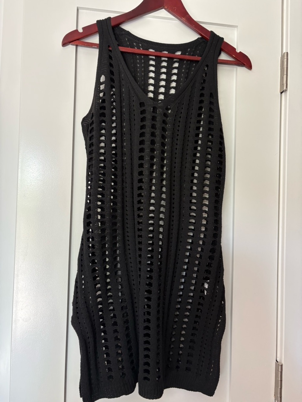 Black Open-Knit Sleeveless Cover-Up Dress